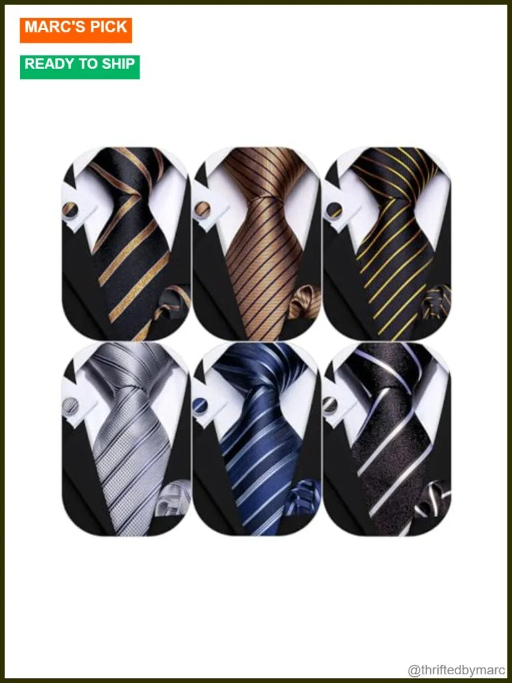 6-Pack Silk Neckties with Tie Clip Formal Wedding Gift